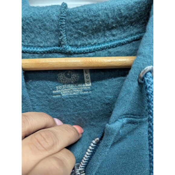Fruit of the Loom Size Large Greenish Blue Zip Front Hoodie - Picture 4 of 6